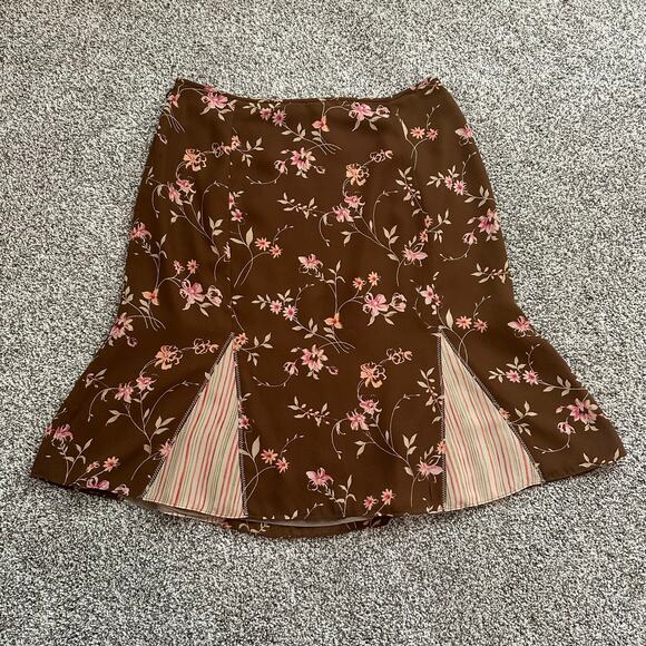 Worth brown floral a-line midi skirt size 12 - Picture 3 of 8